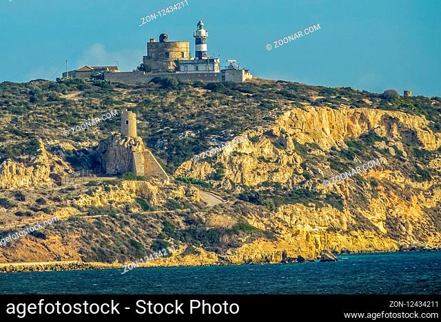 Beacon Lighthouse On Cabbage Island, Cagliari, Sardinia, Italy