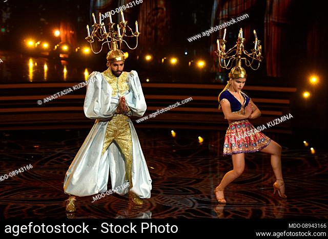 The competing couple Federico Lauri and Anastasia Kuzmina during the final of the broadcast Dancing With The Stars. Rome (Italy), December 18th, 2021