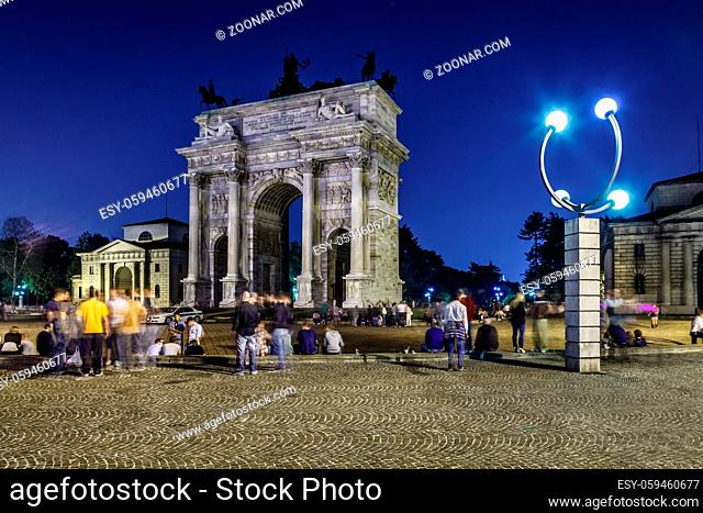 Arch of Peace in Sempione Park at Night, Milan, Italy