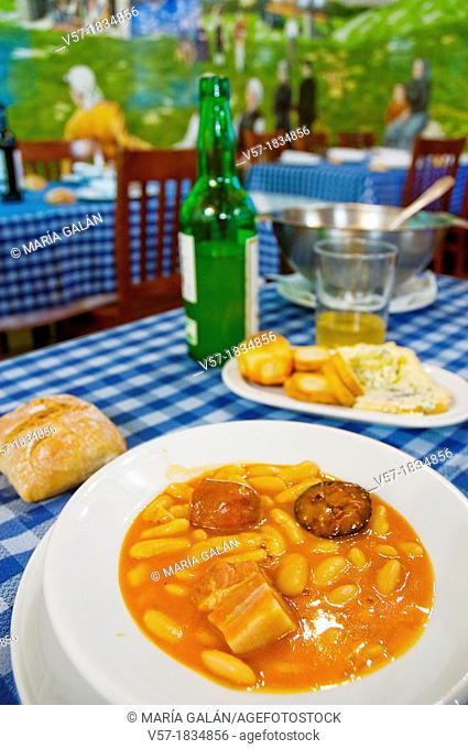 Fabada asturiana serving in a typical restaurant. Asturias, Spain
