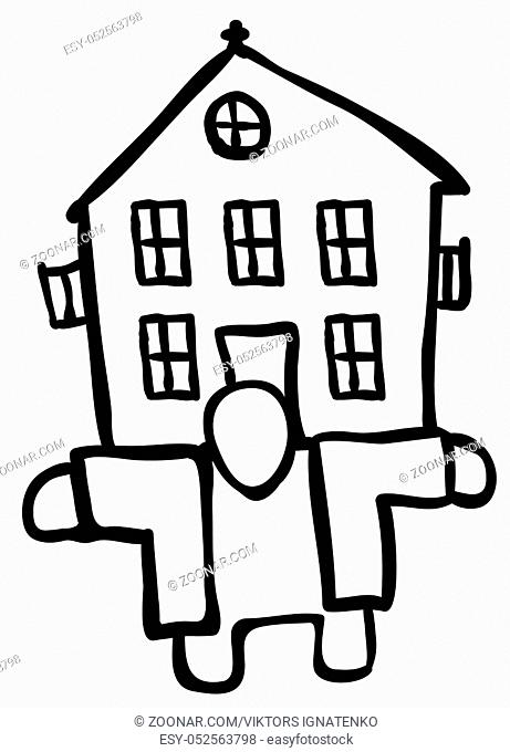 House holder figure drawing black, vector illustration, horizontal, isolated