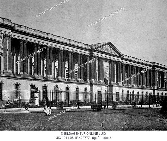 Early autotype of the louvre palace, paris, france, 1880