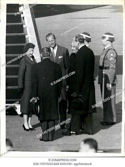 Feb. 02, 1957 - Queen And Duke Reunited: H.M. The Queen and The Duke Of Edinburgh who have been parted for four months while the Duke has been on his...