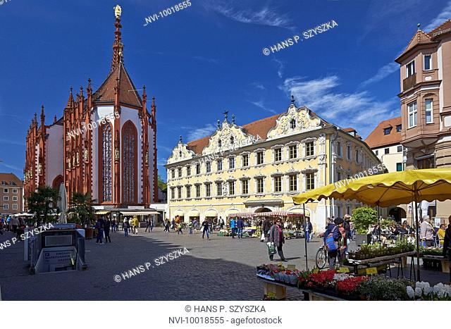 Oberer Markt square with St. Mary's Chapel and Falkenhaus, Würzburg, Lower Franconia, Bavaria, Germany, Europe