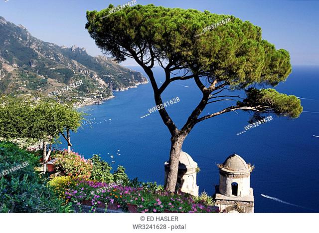 View of the Amalfi Coast from Villa Rufolo in Ravello, Amalfi Coast, UNESCO World Heritage Site, Campania, Italy, Europe