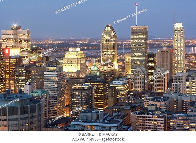 View of downtown Montreal from Grand Chalet, Mount Royal Park, Montreal, Quebec, Canada