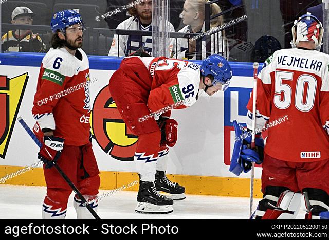 Matej Blumel of Czech Republic, center, during the Ice Hockey World Championship Group B match Czech Republic vs Norway in Tampere, Finland, May 21, 2022