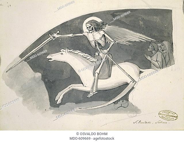 Death on Horseback, by De Superville Pierre David Humbert, 18th Century, 1793 -1793 about, pen and ink, watercolor gray, traces of black pencil, mm 238 x 340