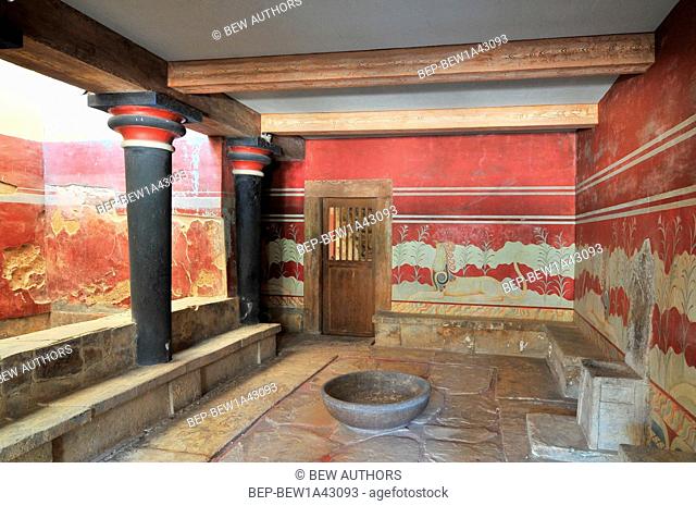 The hall of the throne in the Minoan Palace of Knossos, Heraklion, Crete, Greece