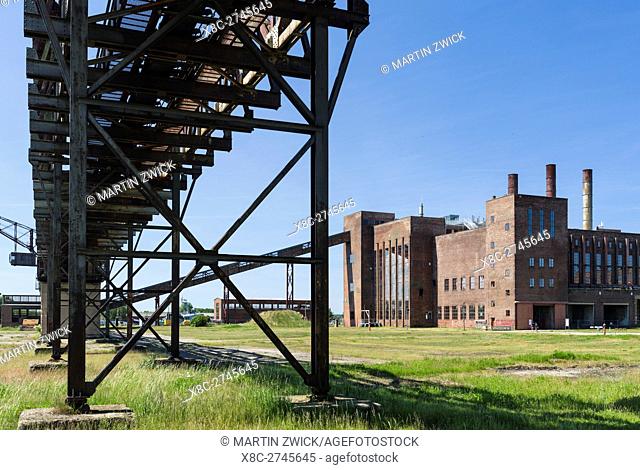 The crane bridge and power station. The historic technical museum Peenemuende. Europe, Germany, Mecklenburg-Western Pomerania, June