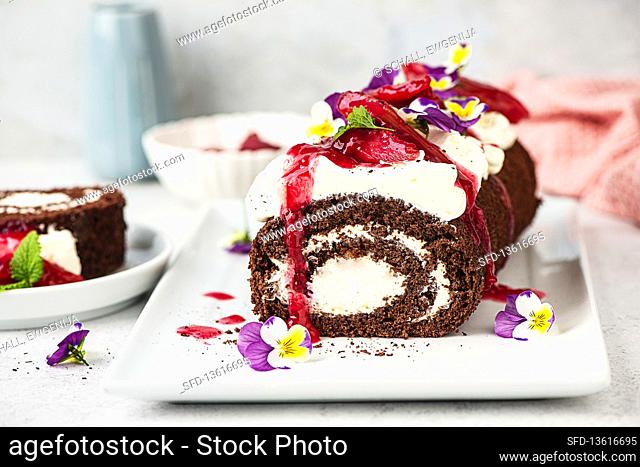 Rhubarb sponge cake roll
