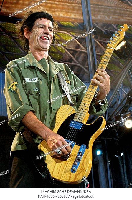 (dpa) - Keith Richards, guitarist of the legendary Britsh band Rolling Stones performs in Oberhausen, Germany, 13 June 2003
