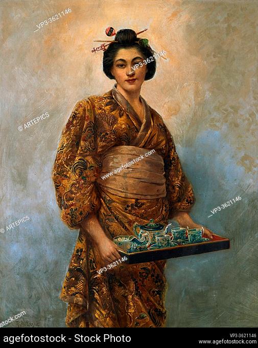Leslie George Dunlop - Geisha with a Tea Tray - British School - 19th Century