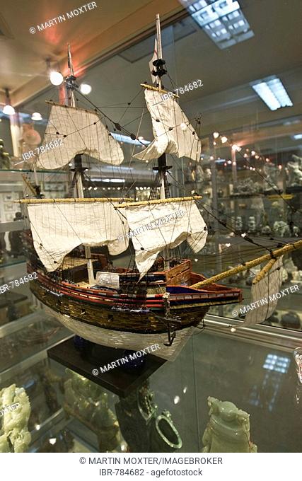 Historic ship made of jade on display at the Singapore GEMS + Metals Co. PTE Ltd., Singapore, Southeast Asia