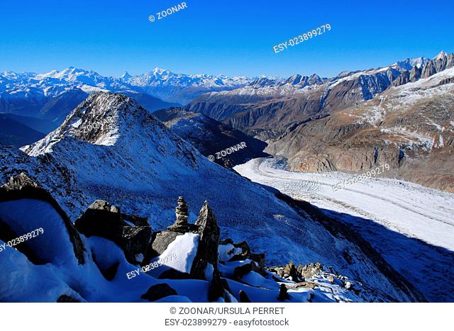 Aletsch Glacier and distant view of the Matterhorn