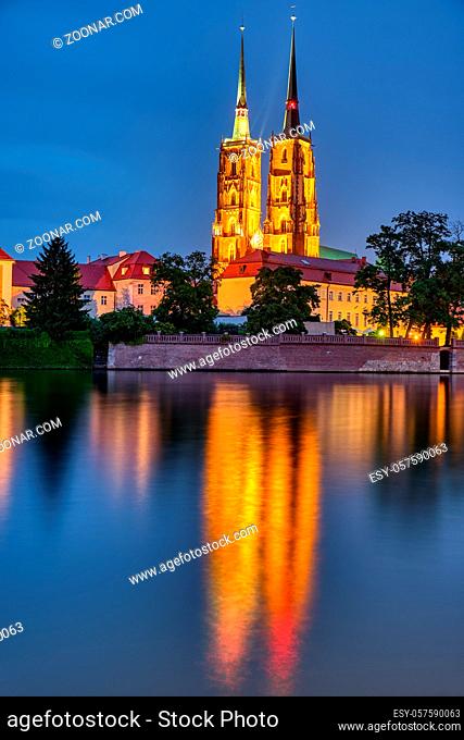 Die Kathedrale von St. Johannes dem Täufer in Breslau, Polen, bei Nacht