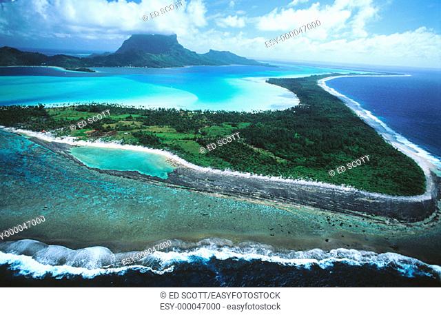 Aerial of Bora Bora island & lagoon. French Polynesia
