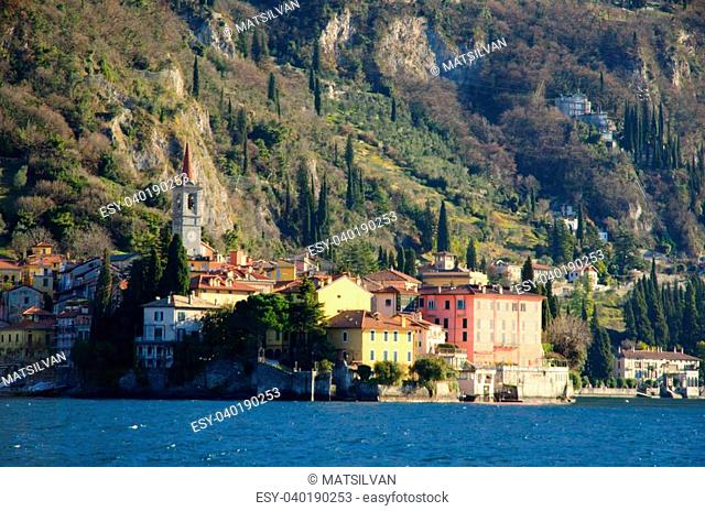 Old village on the lake front on lake como in italy