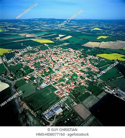 France, Allier, Charroux Village, labelled Les Plus Beaux Villages de France The Most Beautiful Villages of France, in the plain of Limagne aerial view
