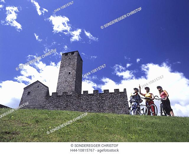 Bicycle, biking, bicycle, bike, group, Bellinzona, Canton Ticino, Switzerland, Europe, biker, castle, UNESCO, world cu