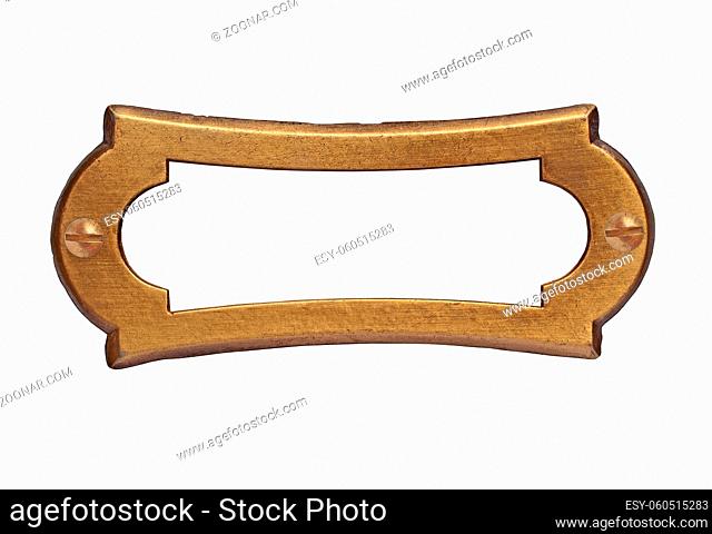 vintage brass name plate over white, clipping path, space for your text