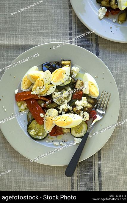 Warm egg and roast vegetable salad