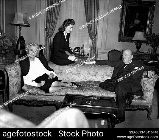 Churchills RelaxWinston Churchill, The former Prime Minister of Great Britain His wife and daughter, Mrs. Sarah Oliver, enjoy a moment of relaxation in their...