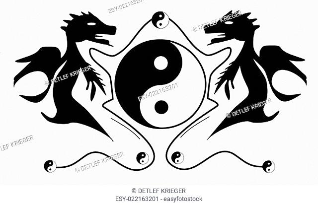 Drachen mit Yingyang Symbol