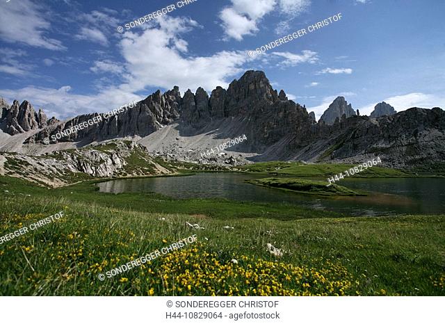 scenery, landscape, mountains, Alps, Sexten, Dolomites, Paternkofel, Bodenseen, lake, mountain lake, Three merlons, Dr