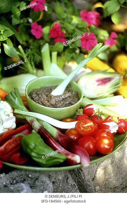 Crudités (platter of fresh vegetables) and anchovy dip