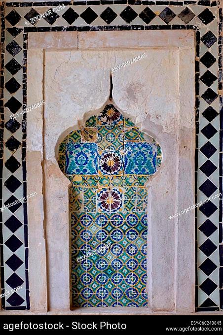 Stunning, traditional patterned Tunisian tiles on historical buildings. High quality photo
