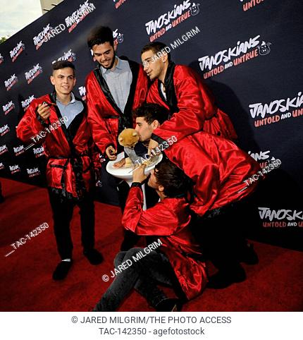 Janoskians and Jiff The Pomeranian attend the Janoskians: Untold and Untrue premiere at the Bruin Theatre on August 25th, 2015 in Los Angeles, California
