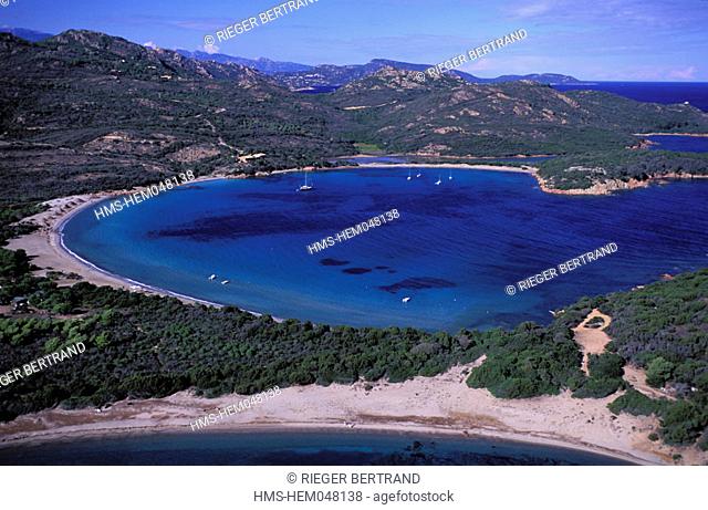 France, Corse-du-Sud (2A), Rondinara bay, white sand beach, aerial view