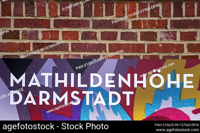 22 June 2021, Hessen, Darmstadt: The words ""Mathildenhöhe Darmstadt"" appear on an artistically designed poster. In July
