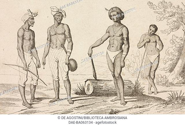 Natives, Papua New Guinea, engraving by Danvin and Manceau, from Oceanie ou Cinquieme partie du Monde, Revue Geographique et Ethnographique de la Malaisie