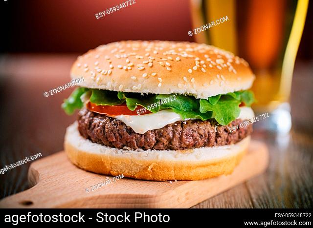 Fresh Hamburger With Beer. High quality photo
