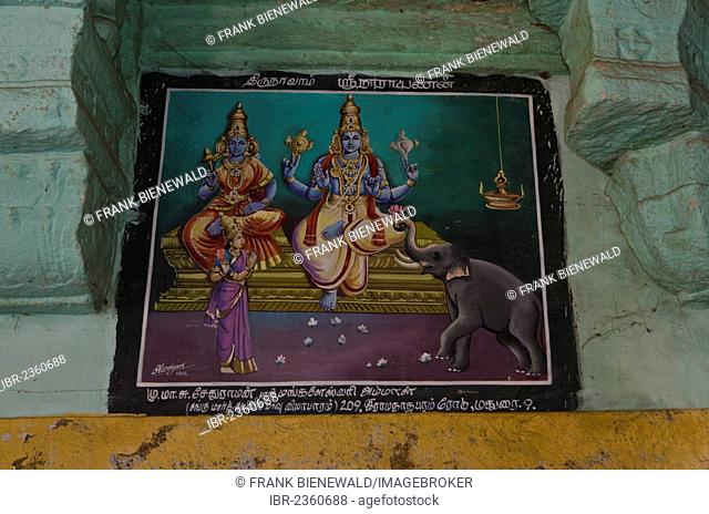 Religious paintings inside the Ramanathaswamy Temple in Rameshwaram, India, Asia