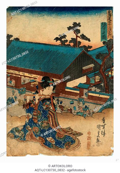 Saka no shita no zu, View of Sakanoshita., Utagawa, Toyokuni, 1786-1865, artist, [between 1837 and 1844], 1 print : woodcut, color ; 25.2 x 18.2 cm