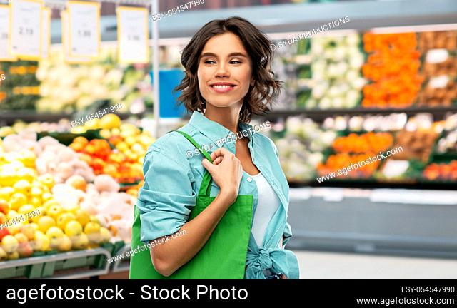 woman with reusable canvas bag for food shopping