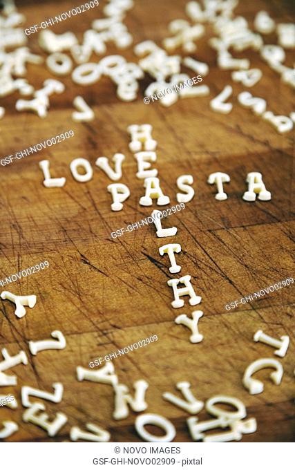 Love, Pasta & Health Spelled with Alphabet Noodles