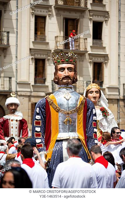 Spain, Navarre, Pamplona, Festival of San Fermin, Giants of Pamplona, procession