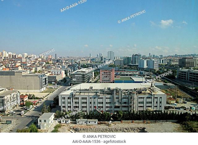 View of Istanbul Residential area with offices and apartment buildings against blue sky, Istanbul, Kucukcekmece District, the Republic of Turkey