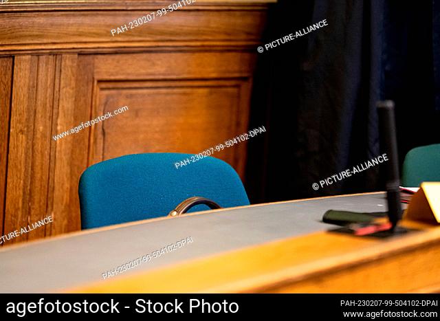 07 February 2023, Berlin: The defendant's seat remains empty at the start of the trial after the fatal drive in downtown Berlin with one dead and numerous...
