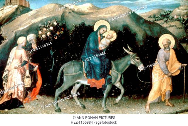 Flight into Egypt, 1423. Scene from the Bible (Matthew 2). Predella panel from Gentile da Fabriano's (c1385-1427) altarpiece 'Adoration of the Magi'