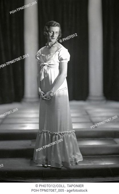 Madame Errazuriz (?) wearing a dress designed by Lelong, a fashion design brand founded in 1918 by Lucien Lelong. c.1925