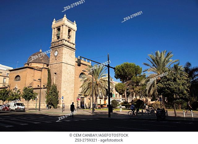 View to the Church of Santa Maria del Mar in Plaza de la Constitucion Square, Harbor Area, Valencia, Spain, Europe
