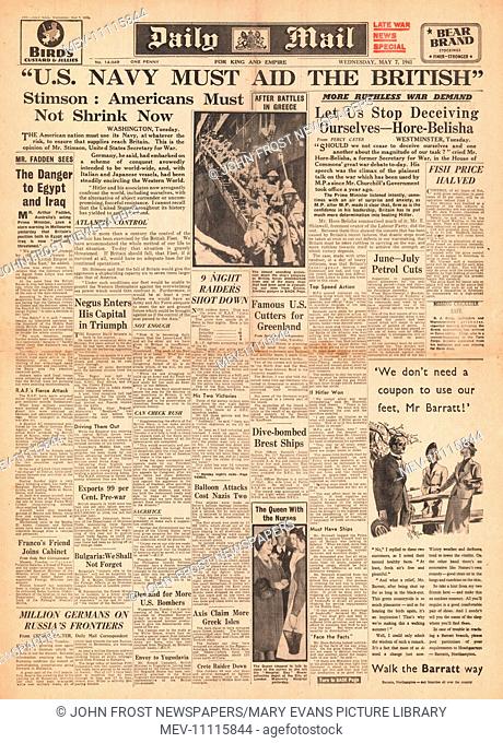 1941 front page Daily Mail U.S. Navy to guard Arms convoys to Britain and join the Battle of Atlantic
