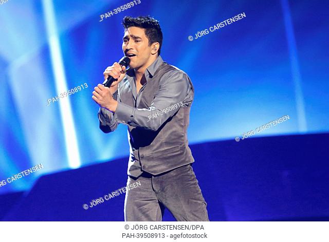Singer Farid Mammadov (L) representing Azerbaijan performing during the dress rehearsal of the 2nd Semi Final for the Eurovision Song Contest 2013 in Malmo