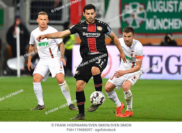 Kevin VOLLAND (Bayer Leverkusen), action, duels versus Daniel BAIER (FC Augsburg, re). Soccer 1. Bundesliga, 31 matchday, matchday31