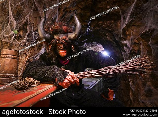 Devil is seen in the underground catacombs which turned into the hell for adults as well for kids in Jihlava, Czech Republic, on December 1, 2023